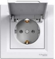 Socket outlet with lid, 1-gang, with side earthing, IP20, 16A, white, Asfora EPH3100121 | 3606480526268