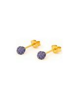 Caflon Fashion Sense hipoalerginiai auskarai, aukso spalvos korpusas, apvalūs su tanzanito stiliaus akutėmis Glitterball 4,5mm