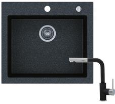 Plautuvės ir maišytuvo komplektas Kernau KGS H 60 1B Black Metalic + KWT 06A PO BLACK METALLIC