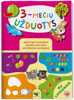 3-mečių užduotys. Su lipdukais. Mąstymo lavinimas, kalbos ugdymas, motorikos lavinimas