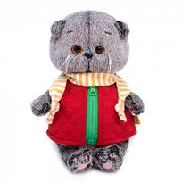 Pliušinis žaislas Katinėlis raudona dygsniuota liemene 20cm, BB-072, Budibasa