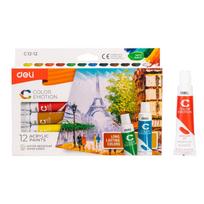 Akriliniai dažai DELI, 12 spalvų, 12ml tūbelėse