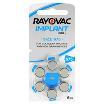 Baterijos kochleariniams klausos implantams Rayovac Implant Pro 675, 6 vnt.