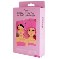 Dušo kepurėlė ir turbanas plaukams beOSOM Shower Cap & Hair Towel, rausvos spalvos