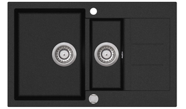 Plautuvė Aquasanita Tesa SQT151AW 601 Black - Metallic, su ekscentriniu ventiliu