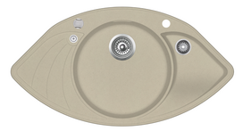Kampinė virtuvės plautuvė AQUASANITA PAPILLON SCP151AW, 111 Silica-Ivory, ekscentrinis ventilis