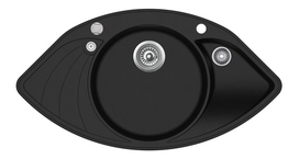 Kampinė virtuvės plautuvė AQUASANITA PAPILLON SCP151AW, 601 Black - Metallic, ekscentrinis ventilis