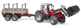 Žaislas U02046 Massey Ferguson 7480 su frontaliniu krautuvu ir miško priekaba