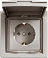 Socket outlet, 1-gang, with frame, with lid, 16A, cream, Asfora EPH3100123 | 3606480526275