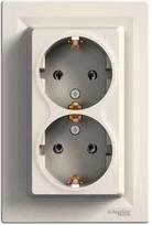 Socket outlet, 2-gang, with frame, with side earthing, 16A, cream, Asfora EPH9900123 | 3606480527760