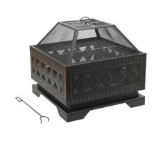 Nešiojama medinė laužavietė su juodomis/patina grotelėmis
