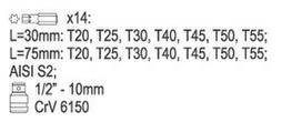 Antgalių rinkinys 15vnt, TORX Yato | T20,T25, T30, T40, T45, T50, T55