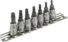 Galvučių ir antgalių rinkinys 7 vnt, 1/4" TORX temperproof, Cr-V Topex | TT10, TT15, TT20, TT25, TT27, TT30, TT40