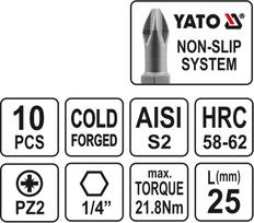 Antgalių rinkinys 10vnt, PZ Yato | PZ3 1/4" 25mm