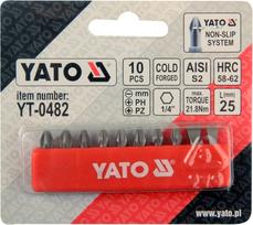 Antgalių rinkinys 10vnt, Yato | 1/4", 25mm, (-) 5, 6 mm PH1 PH1 PH2 PH2 PZ1 PZ1 PZ2 PZ2