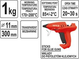 Karštų klijų lazdelės 11x300mm bespalvės 1 kg Yato |