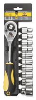 Sukimo galvučių rinkinys TOPEX, 10-24 mm, 1/2", su terkšle, 11 dalių
