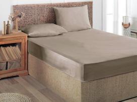Satininė paklodė su guma ALURA BEIGE, smėlio sp., 200 x 200, 100% medvilnės