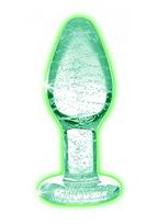 Tamsoje šviečiantis analinis kaištis ,,Glow-In-The-Dark Glass Anal Plug Large''