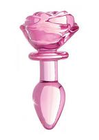 Stiklinis analinis kaištis ,,Pink Rose Glass Anal Plug Small''
