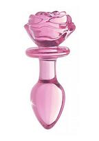 Stiklinis analinis kaištis ,,Pink Rose Glass Anal Plug Medium''