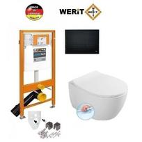 WERIT potinkinis rėmas su juodu klavišu ir Sentimenti RIMLESS klozetu