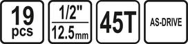 Galvučių rinkinys su rankena 19 vnt, Sthor | 1/2", 8-32mm