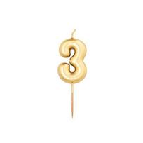 Žvakutė "3", auksinė (8 cm)