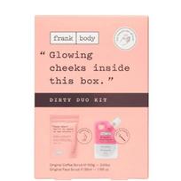 Veido ir kūno priežiūros priemonių rinkinys Frank Body Dirty Duo Kit KDISMLRGL, rinkinį sudaro: kūno šveitiklis Original Coffee Scrub 100 g, veido šveitiklis Original Face Scrub 35 ml