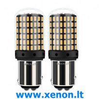 P21/5w BAY15d BALTOS LED lemputės 144LED stiprios