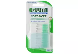 GUM SOFT PICS, dantų krapštukai su guminiais šereliais, su flouru, 40 vnt.