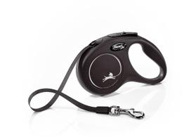 FLEXI New classic S tape automatinis pavadėlis šunims iki 15kg, juosta 5m, juodas