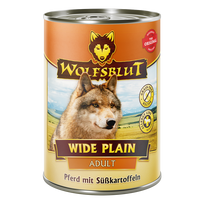 WOLFSBLUT Wide Plain Adult konservai suaugusiems šunims su arkliena batatais, 395 g