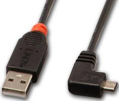 USB Kabelis - LINDY USB 2.0 Type A į Micro-B Laidas, 90° Dešinysis Kampas, 0.5 m, Juodas