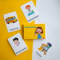 Trijų dalių „Montessori“ lavinamųjų kortelių rinkinys „Veiksmažodžiai“