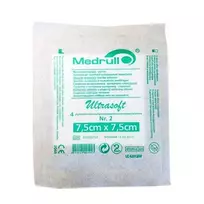 Servetėlės neaustinės sterilios Ultrasoft 4sl. 7,5cm х 7,5cm 2 vnt. Medrull