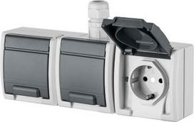 Socket outlet, 3-gang, with lid, Surface mounted, horizontal, IP65, AQUANT, grey 1246-65 | 5902431690506