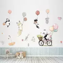 Sienų lipdukai Panda važiuoja dviračiu ir draugai