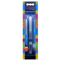 Nagų priežiūros įrankių rinkinys Credo Nail Care Set Pop Art CRE89909, rinkinį sudaro: dvi dildės, nagų odelių atstūmiklis ir gnybtukas nagams