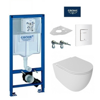 Grohe Rapid SL klozeto rėmo komplektas su baltu klavišu ir pakabinamas klozetas INFINITY Rimless su lėtaeigiu dangčiu
