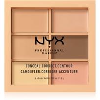NYX Professional Makeup Conceal. Correct. Contour maskuoklių ir kontūravimo priemonių paletė atspalvis 01 Light 6 x 1.5 g