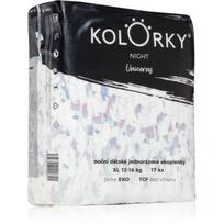 Kolorky Night Unicorn vienkartinės ekologiškos sauskelnės kompleksinei apsaugai naktį XL dydis 12-16 Kg 17 vnt.