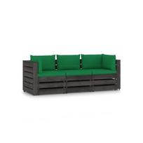 Trivietė sodo sofa su pagalvėlėmis, pilkai impregnuota mediena