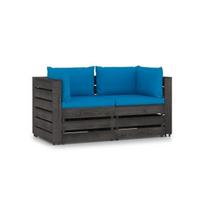 Dvivietė sodo sofa su pagalvėlėmis, pilkai impregnuota mediena