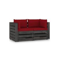 Dvivietė sodo sofa su pagalvėlėmis, pilkai impregnuota mediena