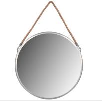 Apvalus veidrodis pakabinamas virve (40 cm) sidabrinis metalo rėmas