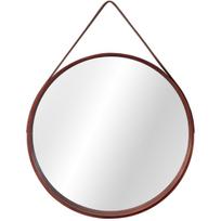 Apvalus veidrodis pakabinamas tamsiai rudu odiniu diržu (60cm)