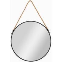 Apvalus veidrodis pakabinamas virve (50 cm) juodas metalo rėmas