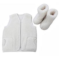 Merino vilnos liemenė + šlepetės (baltos spalvos 3-5 metų amžiaus vaikui)