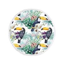 Paplūdimio rankšluostis BOHO  apvalus 150 cm (baltas/tukanai)